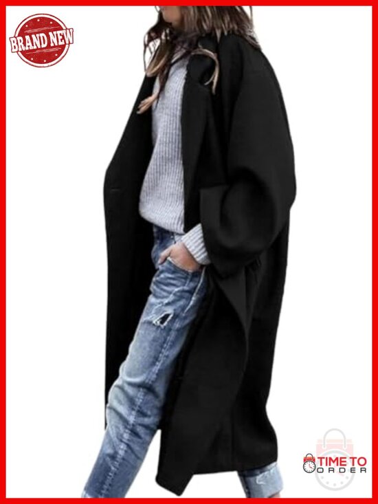 Jackets & Blazers - Women's Winter Wool Coat Notch Lapel Single Breasted Mid Long Pea Trench Coat